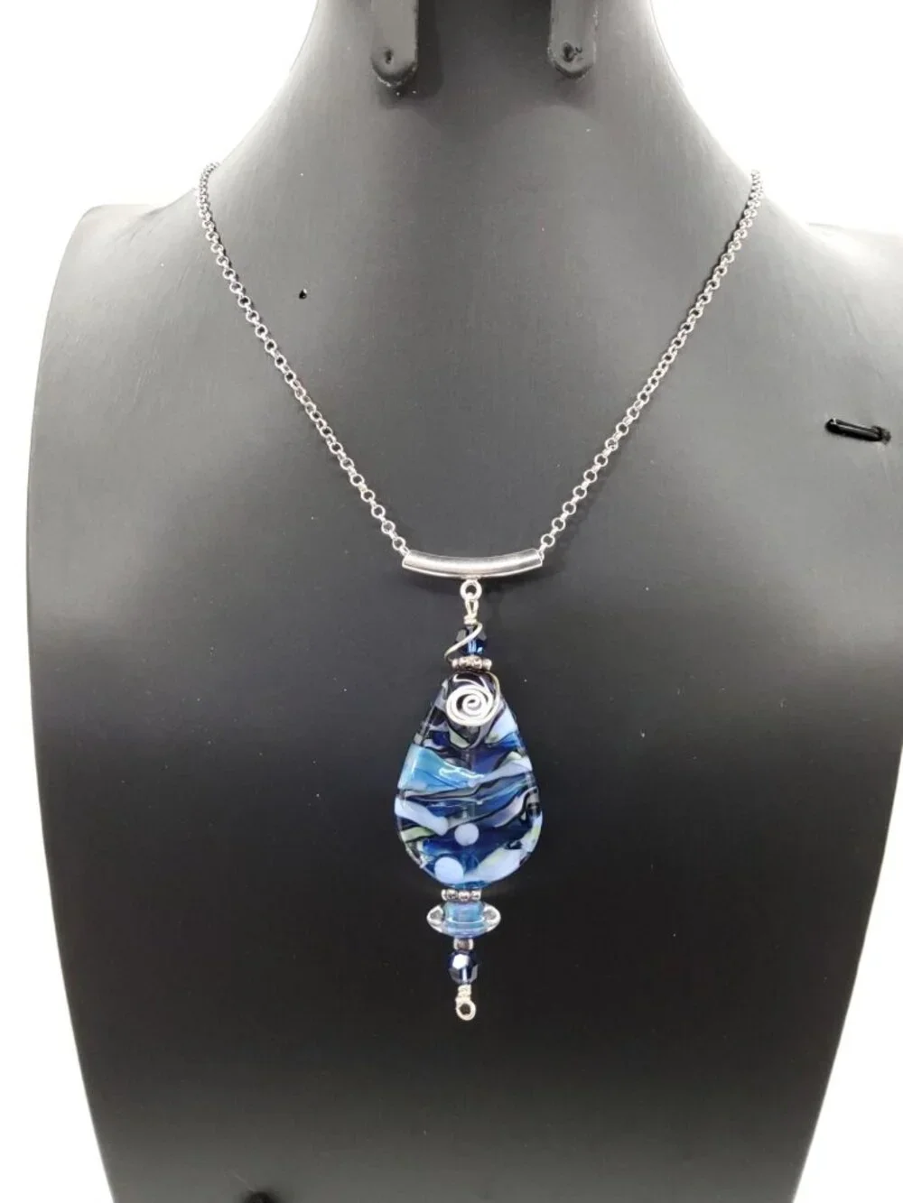 Hand crafted lampwork art glass seascape boho statement necklace